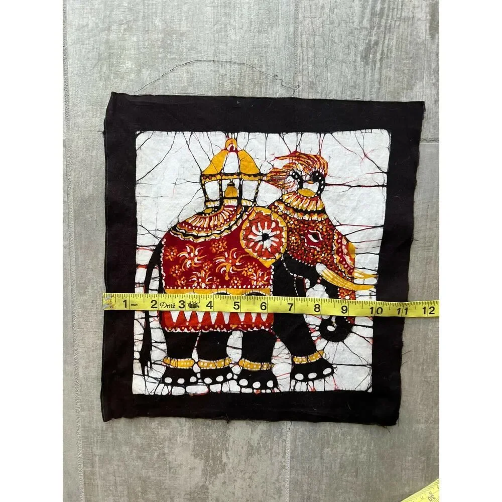 Sri Lankan Elephant Batik Art Religious Hand Dyed Fabric Tapestry Handmade